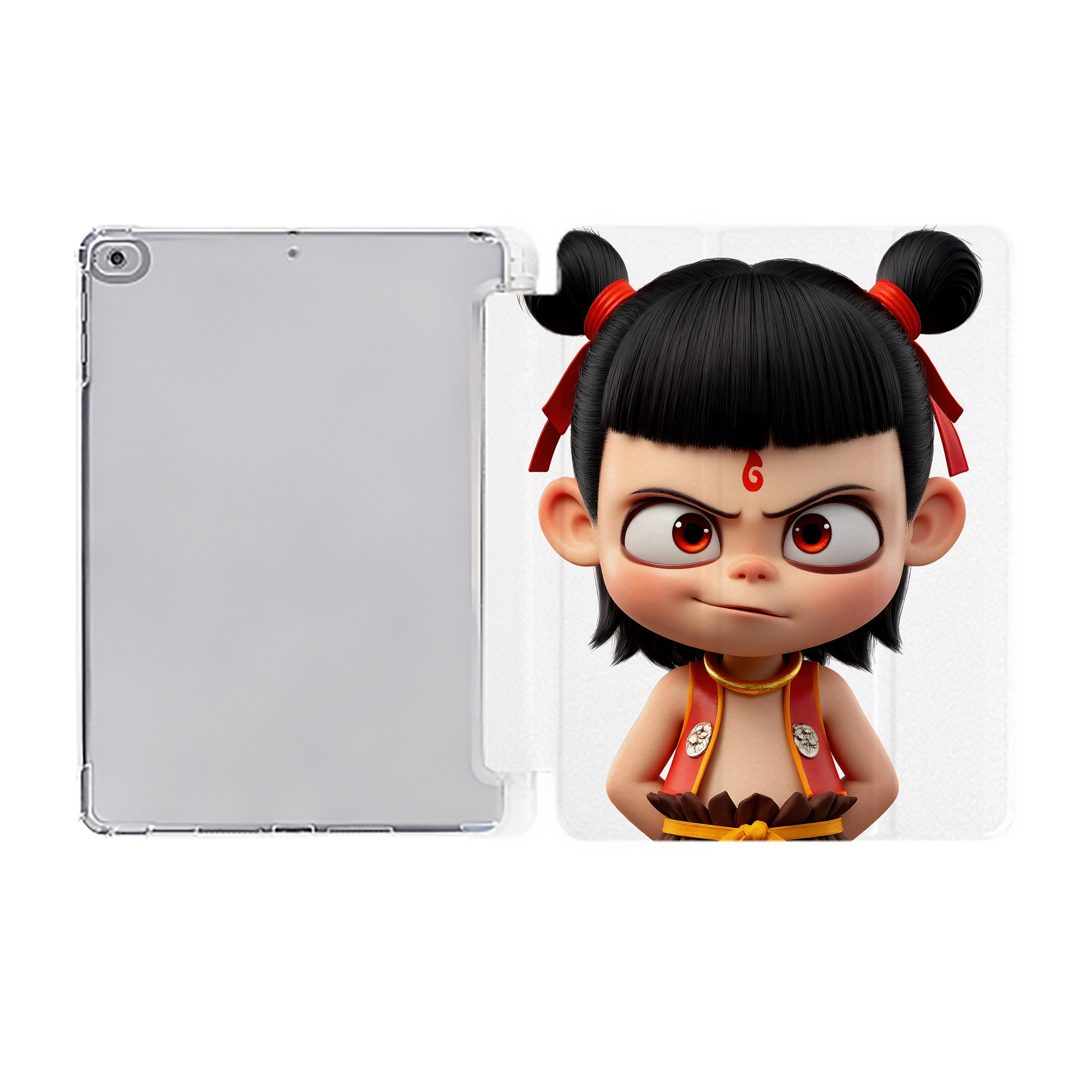 （画像用） Ne Zha 2 ナタ 魔童の大暴れ IPad ケース ペン収納付き 三つ折りスタンド PUレザー×シリコン 対応機種9.5/10.5/10.9インチ